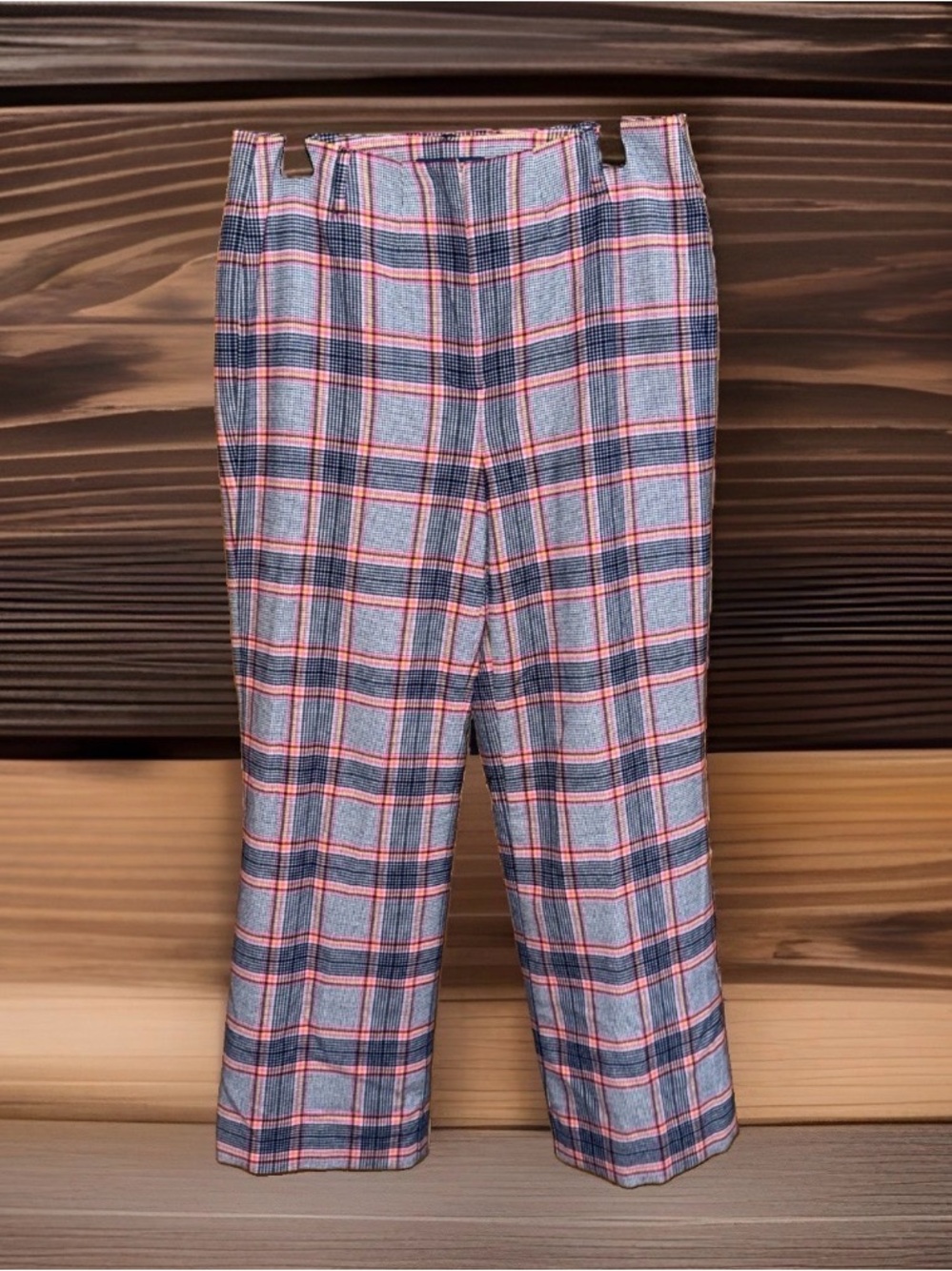 Biltmore Women's Plaid Trousers -Blue & Pink — Tailored Straight Leg-Lined-6-EC